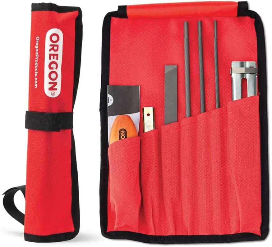 Oregon Universal Chainsaw Field 7pc Sharpening Kit - Includes 5/32-Inch, 3/16-Inch, and 7/32-Inch Round Files, 6-Inch Flat File, Handle, Filing Guide, and Travel Pouch